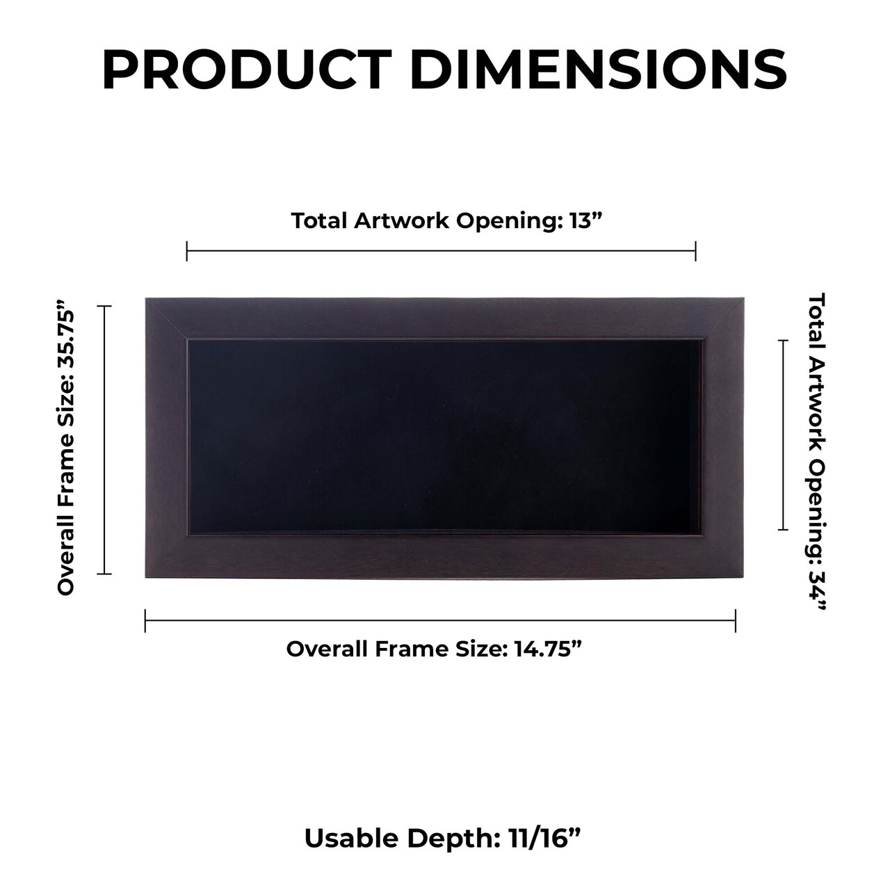 Rich Dark Brown Wood Shadow Box Frame with Acrylic Front - Black Suede Backing, 30 Sizes